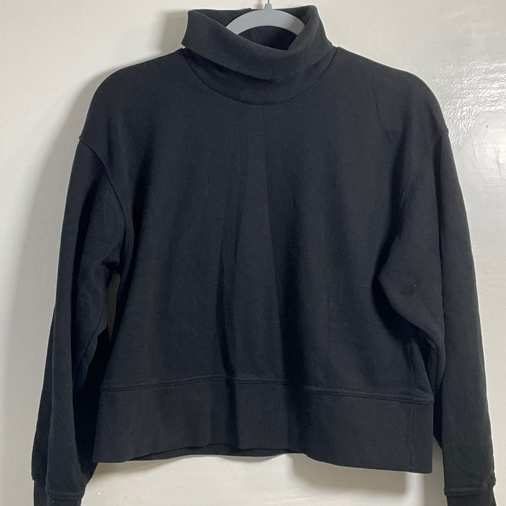 Women's Zara Cropped Turtleneck Sweatshirt Black Long Sleeves Size S - Picture 2 of 8